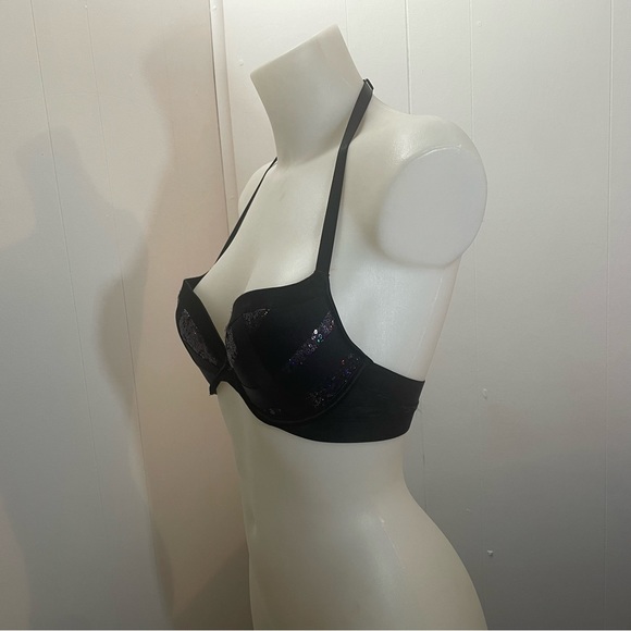 Black Sequin Victoria’s Secret Very Sexy Halter Push Up Bra - Picture 6 of 7